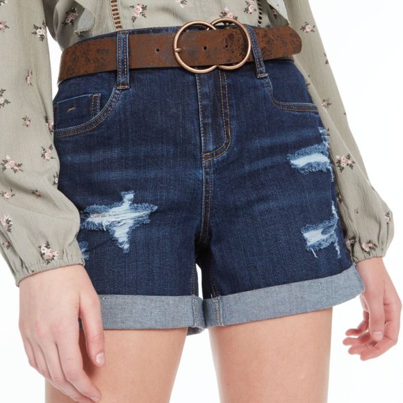 Dollhouse Shorts Dollhouse Blue Juniors Distressed Belted Cuffed